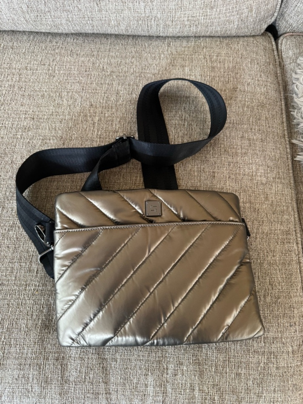 Think Royln  Diagonal Quilted Crossbody Bag in Metallic Bronze